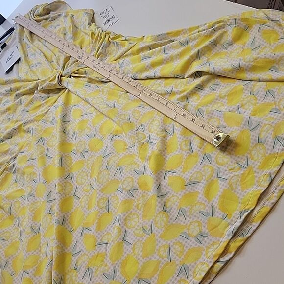 $70 NEW LEMON PRINT 2X STRETCH YELLOW MIDI DRESS LIFE GIVES YOU LEMONS NWT - Picture 8 of 9